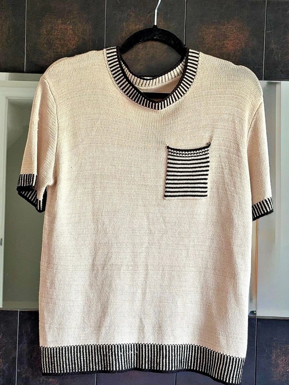 Striped Knit Top in Cream & Black XL